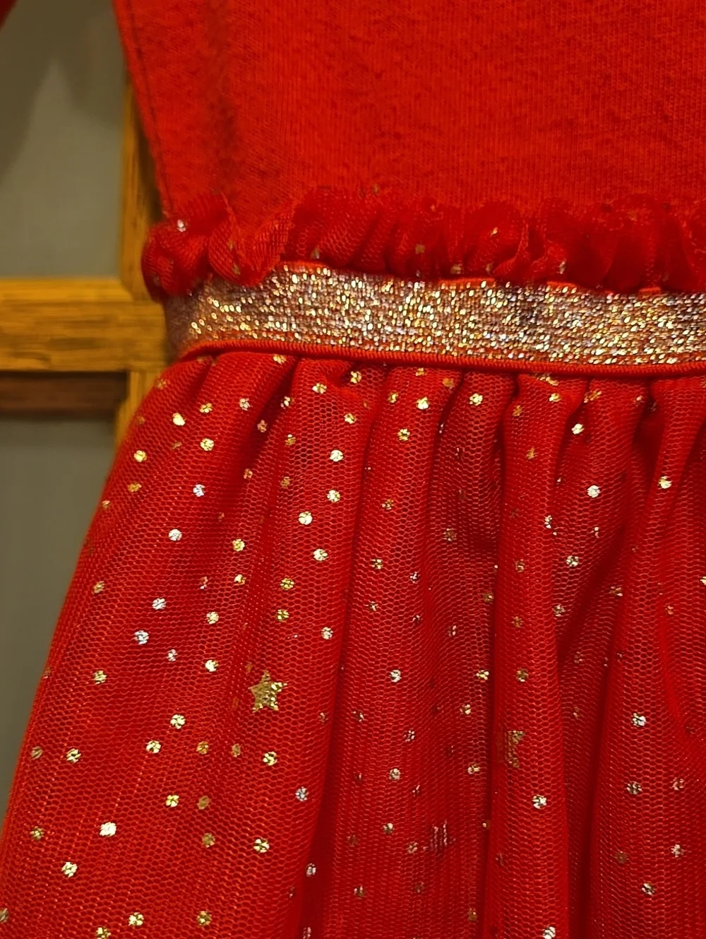 Cat & Jack Red Glitter Holiday Tulle Dress Size 3t Stars Girls Toddler